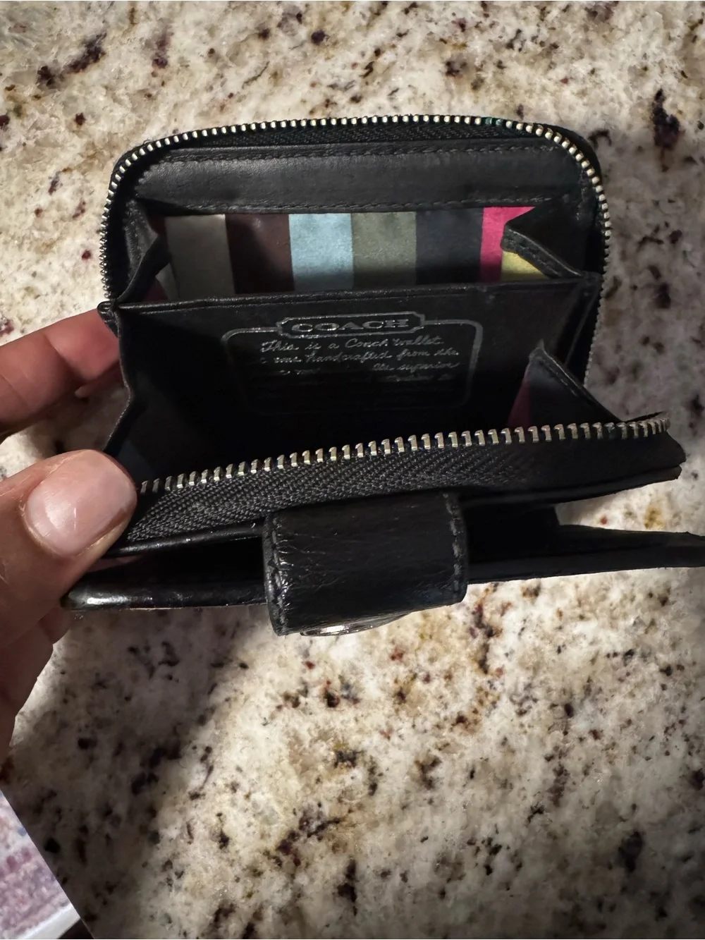 Coach Black and Beige Signature Coin Wallet